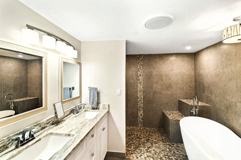 King Suite walk-in shower and large bathtub.